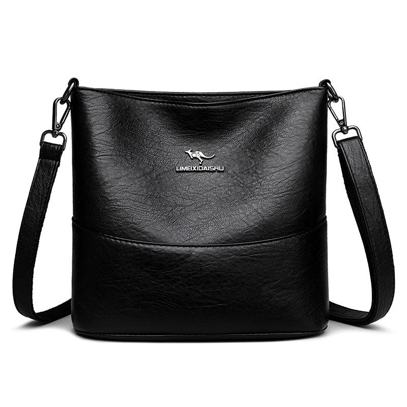 

Высококачественная женская сумка-ведро из мягкой кожи большой вместимости - Модная и практичная сумка через плечо для мам среднего возраста чёрный