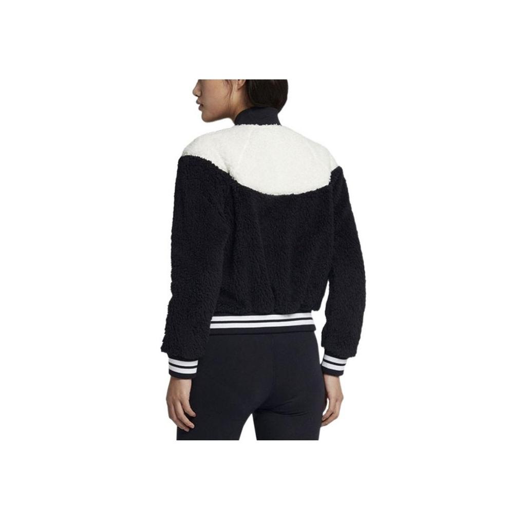 Nike Black And White Panda Print Logo Zipper Plush Casual Jacket Women Jacket 939389-010