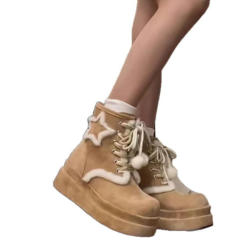 Cute hairball huge good-looking thick-soled snow boots children's 2025 autumn and winter new plush warm short boots fluffy boots