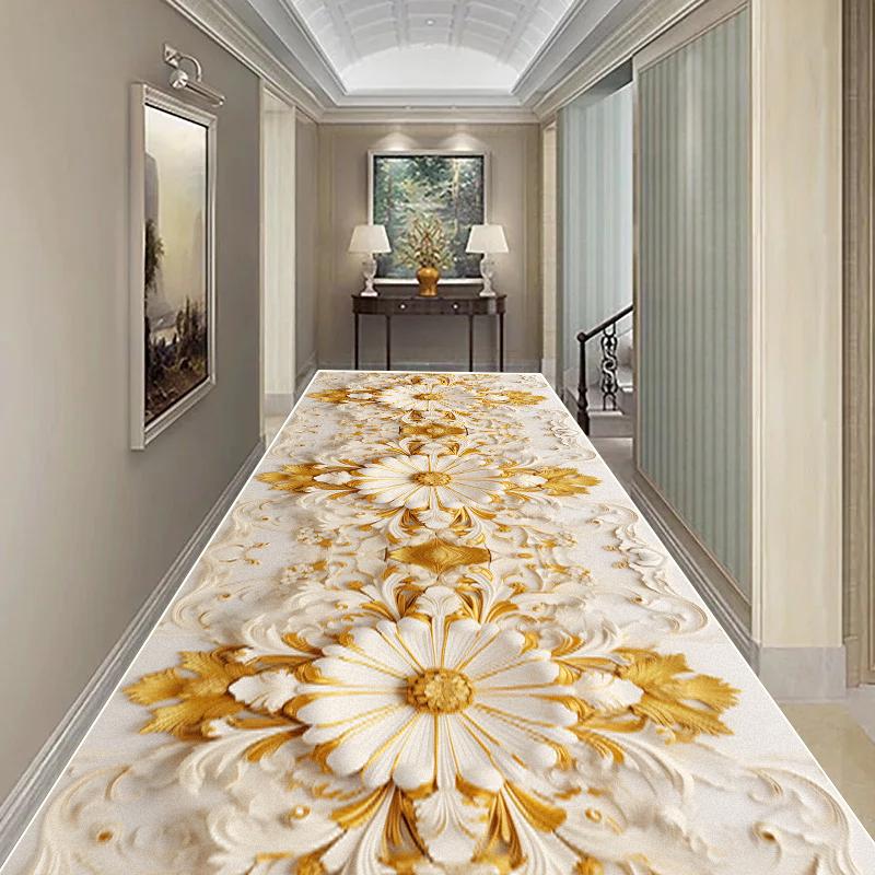 Luxus Langer Flurteppich Rutschfester Treppenläufer Europäischer Stil Treppenhaus Flur Teppich Waschbarer Läufer Anpassbarer Gangteppich
