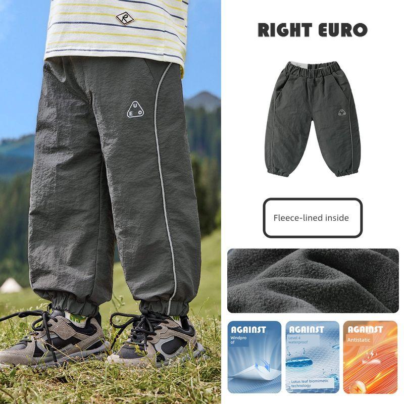 Right European Style Boys Fleece-Lined Long Pants 2025 Winter New Fleece Pants Children s Clothing Baby Autumn and Winter Cotton Pants Dark gray 110cm