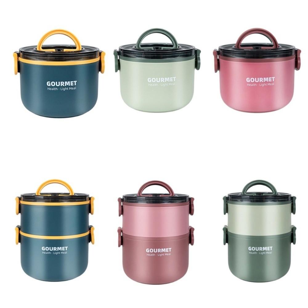 1000/1600ml Insulated Circular Lunch Box Double Layered Compartment Lunch Box  School