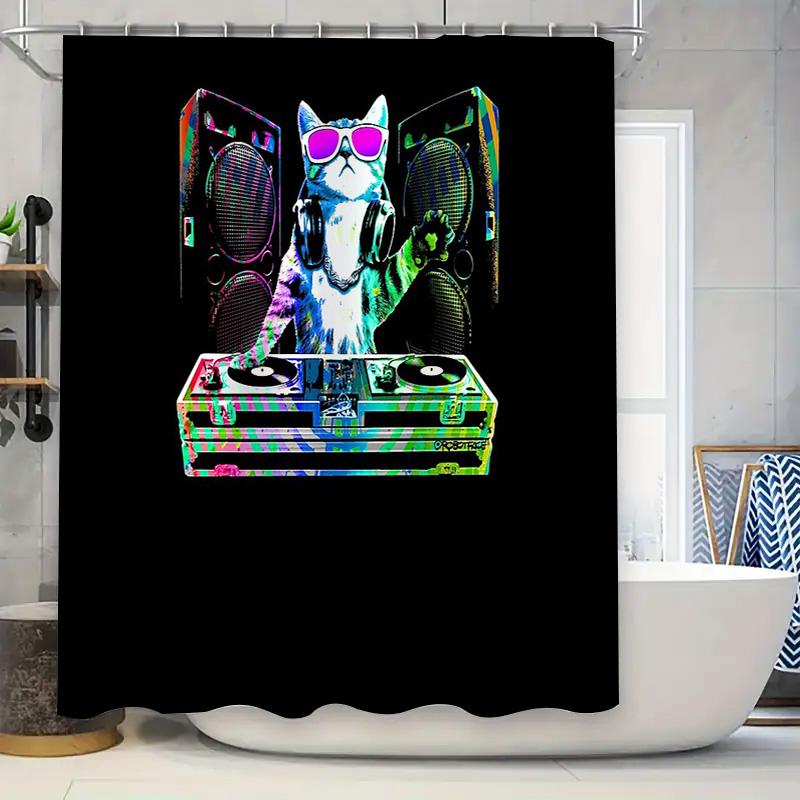 

Dj Music Shower Curtain Set Washable Waterproof Bath Decor Liner Rock Party Theme W60H190(CM)-1 Pcs