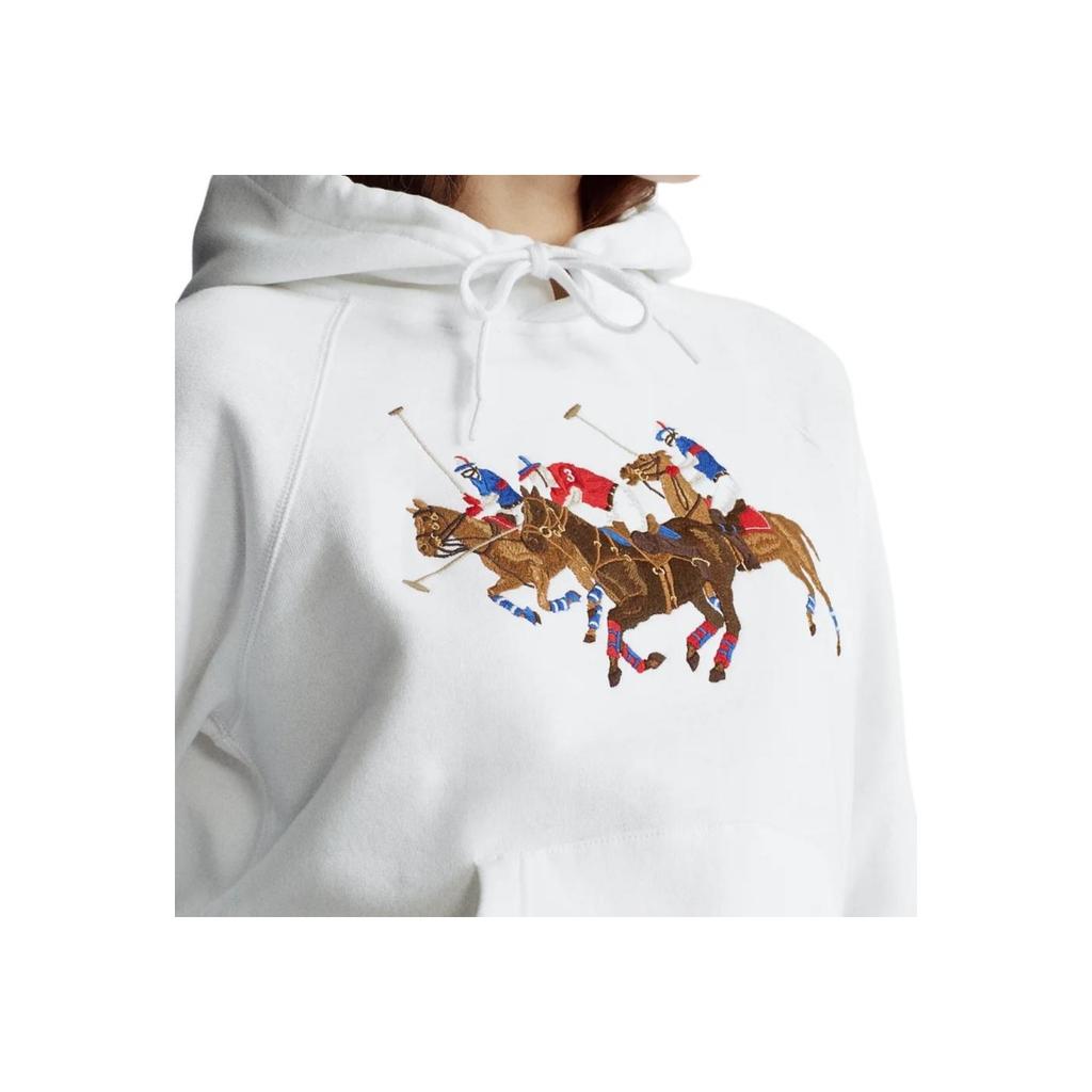 Polo Ralph Lauren FW23 Three Pony Embroidered Pattern Long Sleeve Fleece Hoodie Women Hoodies White WMPOKNIN6820188-100