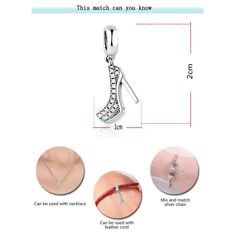 Passer Originale Mote Charms Armbånd 925 Sterlingsølv Hvit Zirkon Høye Hæler Anheng Charm Perle DIY Smykkefremstilling Berloque