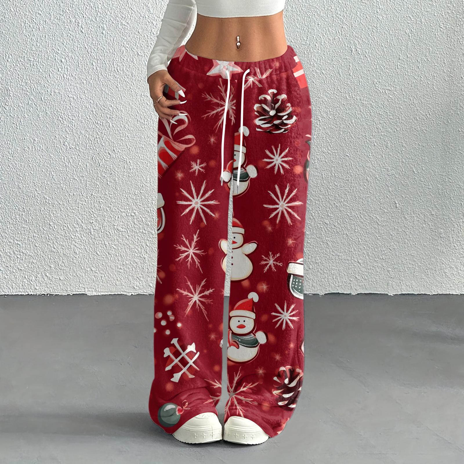 

Women s Casual Fashion Printed Elastic Waist Loose Straight Leg Pants With Rope XXL винный