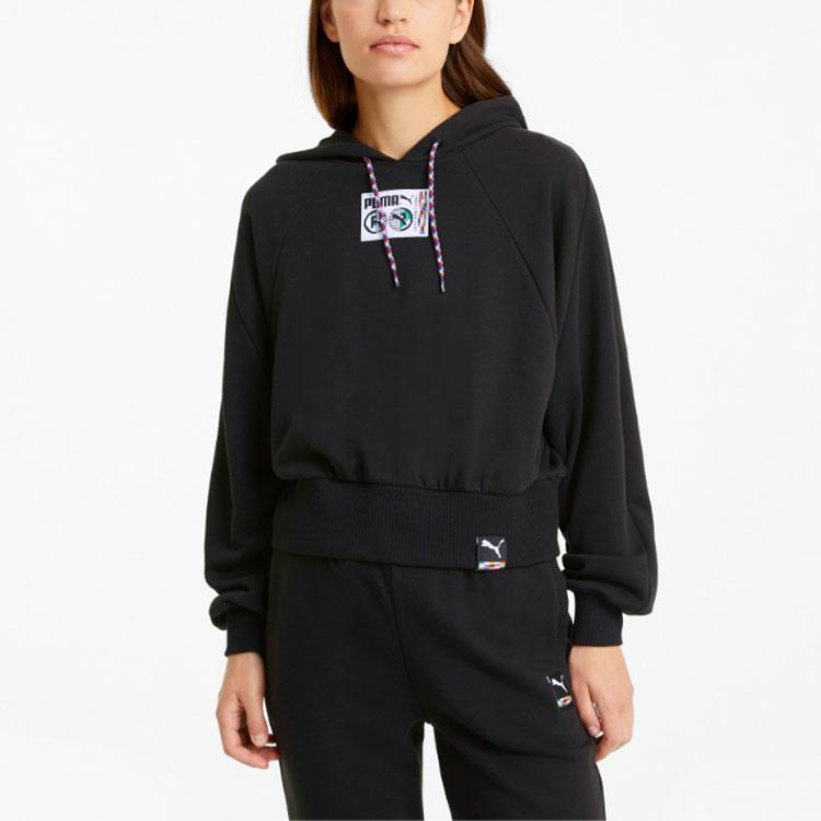 Puma Pi Printed Drawstring Short Sports Hoodie Women hoodies Black 531352-01