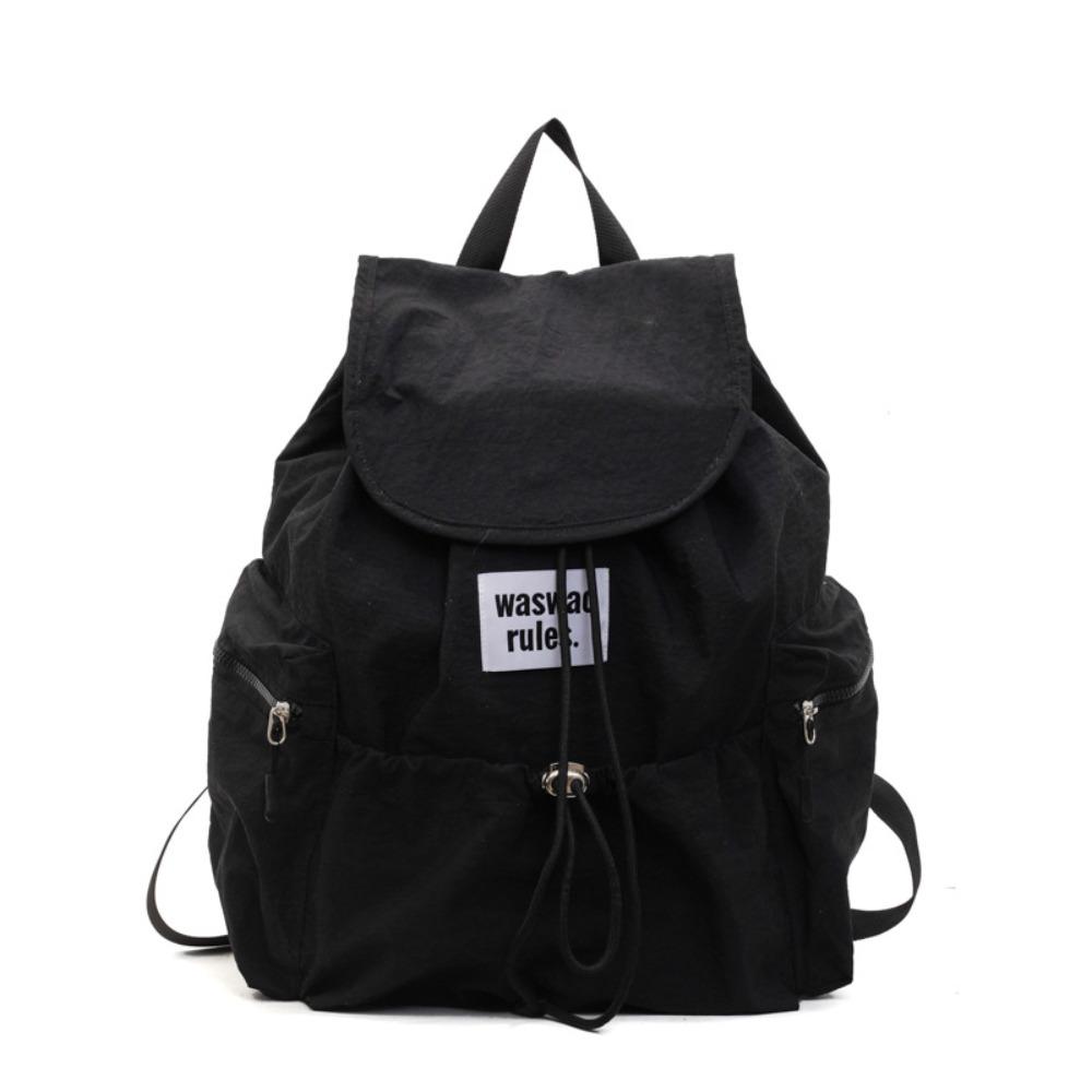 Solid Color Ruched Shoulder Bags Nylon Student Schoolbag Simple Drawsting Backpacks  Outdoor