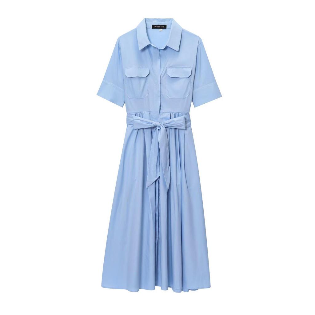 European & American Spring 2025 French Waist-Cinching Slimming Goddess Shirt Dress