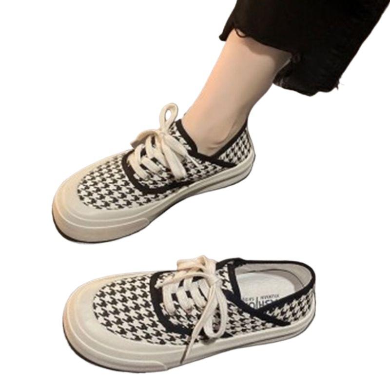 Canvas Shoes Spring New Women's Shoes Rubber Low-top One-pedal Retro Versatile Casual Flat Shoes Lazy Shoes
