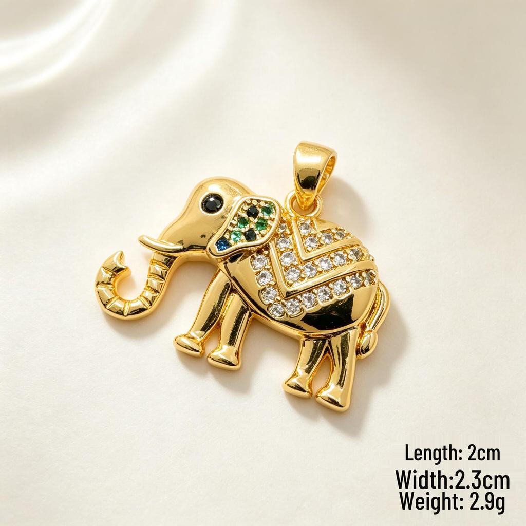 European & American Style Gold-Plated Elephant Pendant Necklace with Enamel & Zircon