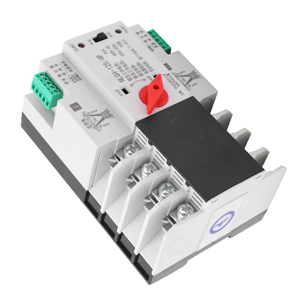Comutator de transfer automat, montat pe șină DIN, 4P, 3?Faza 4?Controlul alimentării neîntreruptibile prin cablu 400V80A