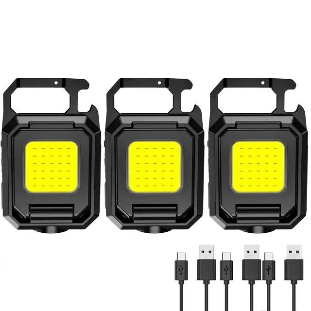 Multifunctional Mini Keychain Flashlight USB Rechargeable Work Light Outdoor Waterproof Camping Emergency Lighting Spotlight