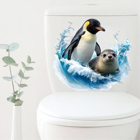 Party Decoration Supplies for Home Polar Animal Toilet Cover Decal, Penguin And Seal Seat Lid Sea Life Nursery Wall Art Sticker, Removable