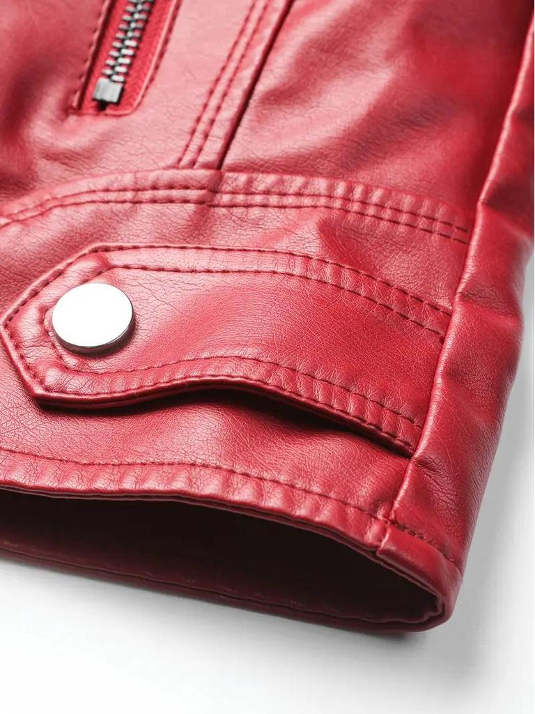 Women’s European-American Leather Motorcycle Jacket with Zipper - Retro Short Style