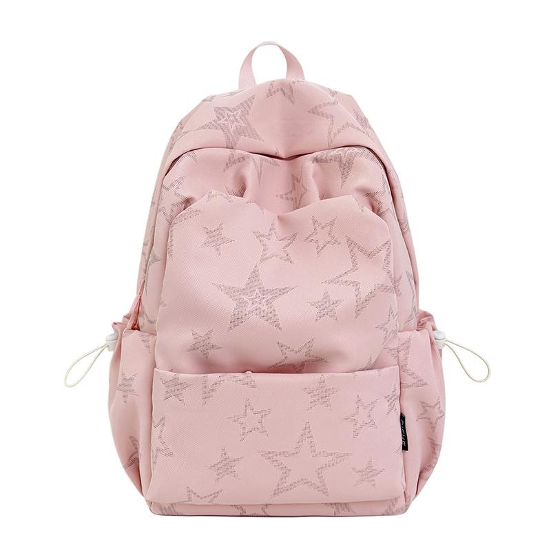 Schoolbagins Korean Pink Star Printed Backpack Girls Junior High School Schoolbag Large Capacity Leisure Travel Versatile Backpack