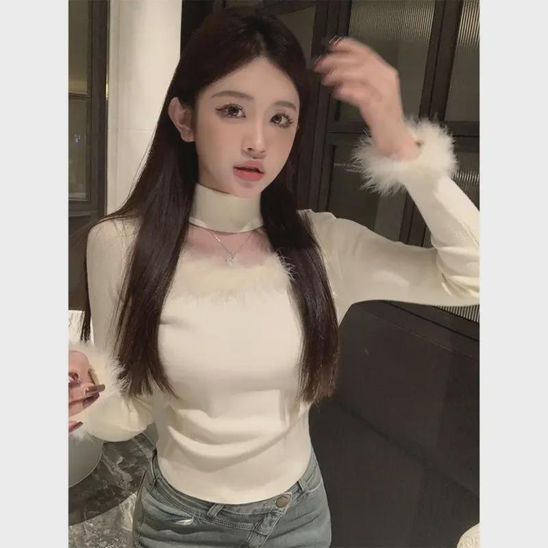 

Women’s Velvet Fur-Stitch Halter Top: Slim Fit, Long Sleeve for Autumn/Winter M (40-50 kg) абрикосовый