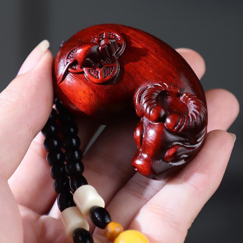 Small-Leaf Red Sandalwood Pendant: Wealth-Attracting Pixiu, Gourd, Dragon, Tortoise Design