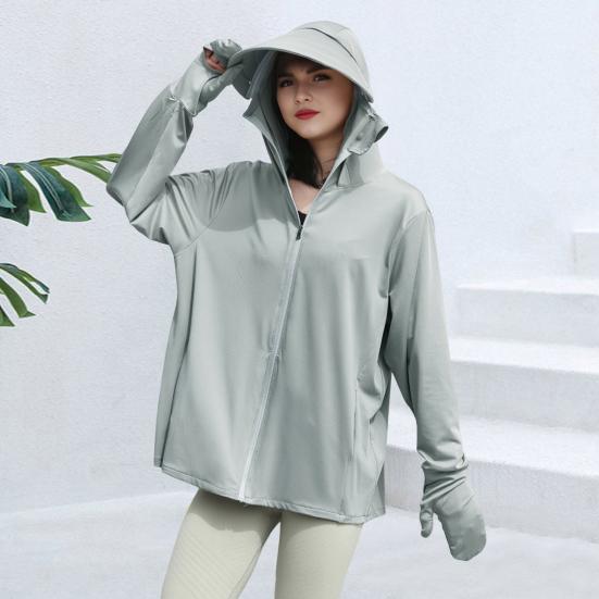 Women's UPF 50+ Sun Protection Hoodie Jacket Full Zip-Up Long Sleeve Sun Shirt with Gloves for Hiking Cycling Climbing Outdoor