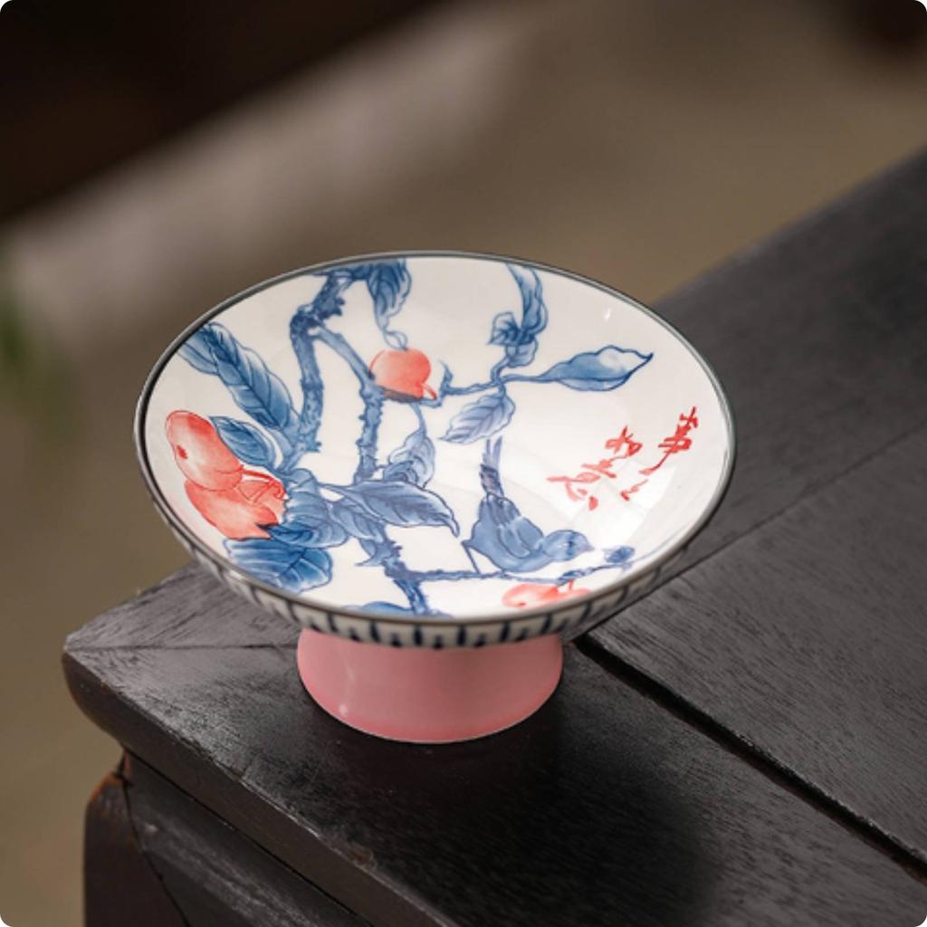 Blue and White Pedestal Bowl Decorative Porcelain Fruit Bowl Porcelain Tea Snack Plate Easy To Clean Pedestal Dessert Plate
