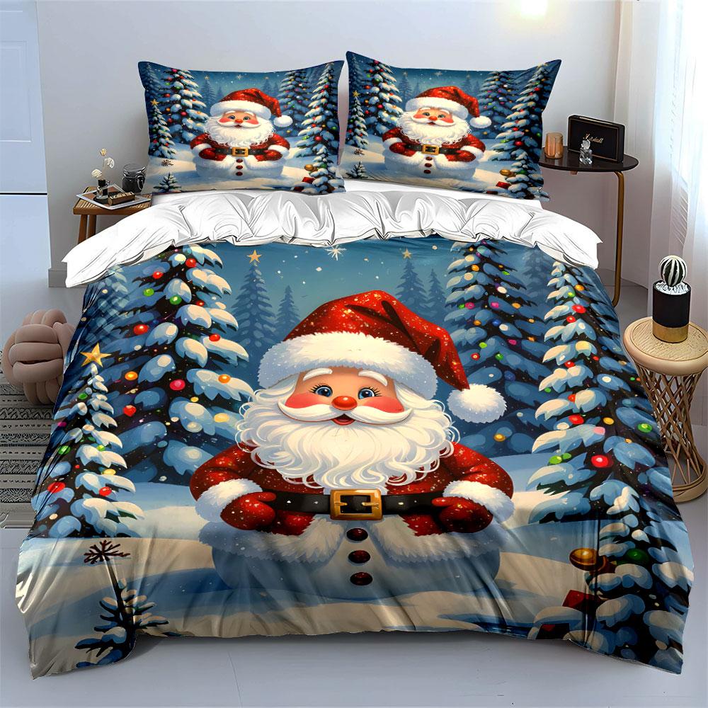 Santa Claus Christmas Snow Scene Bedding Duvet Cover Set Duvet Cover Pillowcases (1*Duvet Cover 2*Pillowcases, without duvet insert)