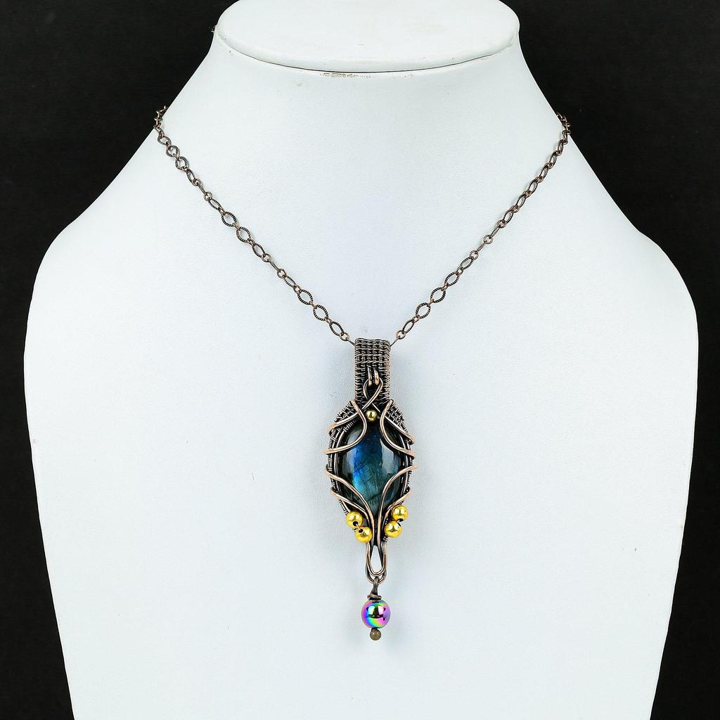 Labradorite Pendant Copper Wire Wrapped Pendant Genuine Gemstone Pendant Handmade Copper Wire Wrap Jewelry Gift For Wife Labradorite Jewelry