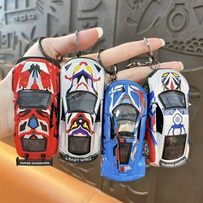 Yousheng Öffnende Tür Rennwagen Schlüsselanhänger Kinder Mini Rückzieh Graffiti Sportwagen Spielzeug Schlüsselring Halter Rucksack Handtasche Hängedekoration