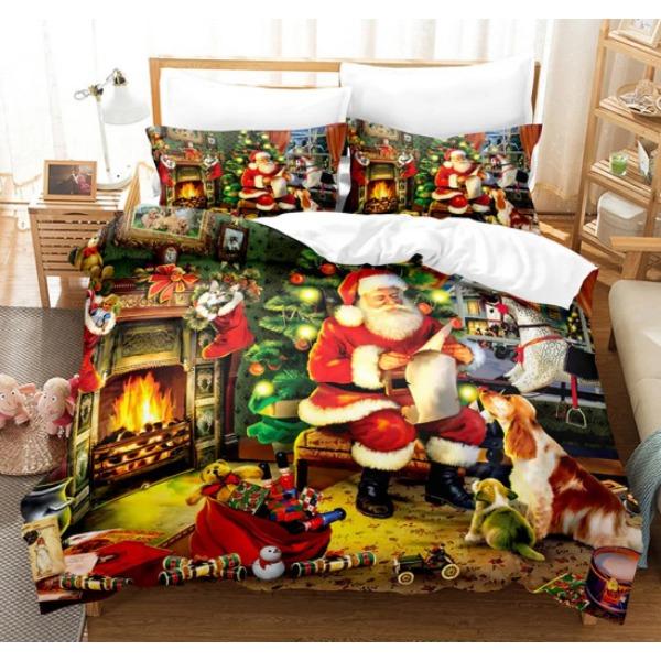 Santa Claus Bed Three-Piece Set, Digital Print Quilt Cover Sheet Set