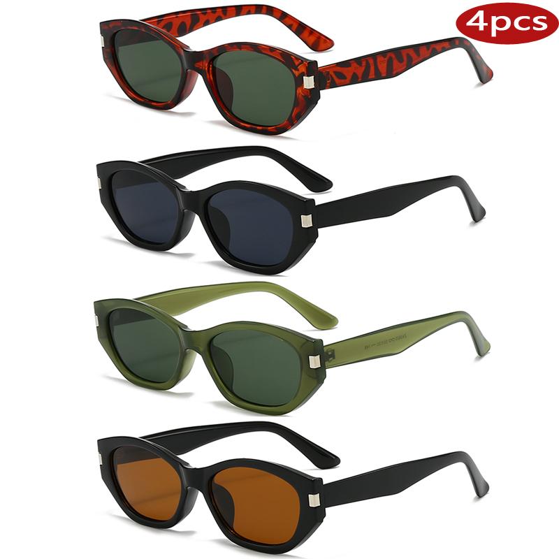 4 Sets Cat Eye Sunglasses Women Oval Small Frame UV400 Sun Protection Glasses Simple Personality Outdoor Eyewear