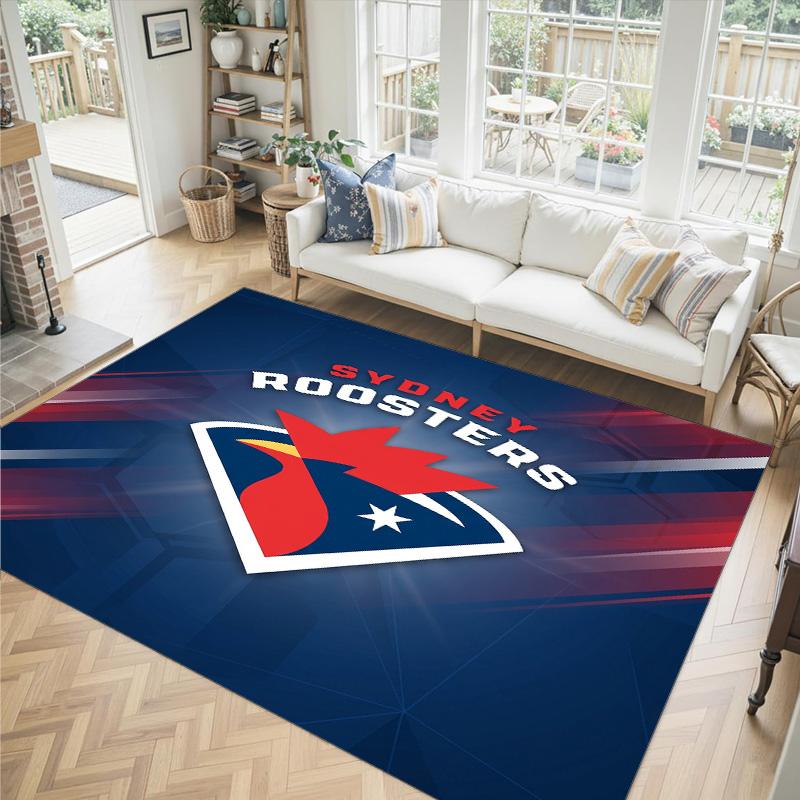 Sydney Roosters Design Crystal Velvet Carpet Cozy Non?Slip Printed Rug For Bedroom Living Room Entrance