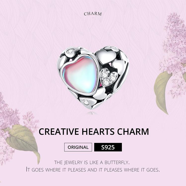 WOSTU 925 Sterling Silver Creative Hollow Hearts Charm Beaded Pendent Female Fit DIY Bracelet Bangle Jewelry Gifts