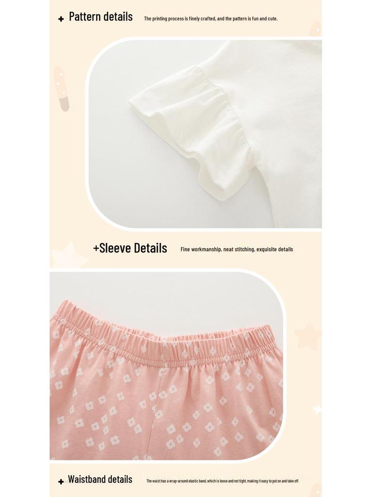 Modny letni dwuczęściowy strój dla dziewczynek - Krótki rękaw, okrągły dekolt, dla małych i średnich dzieci.