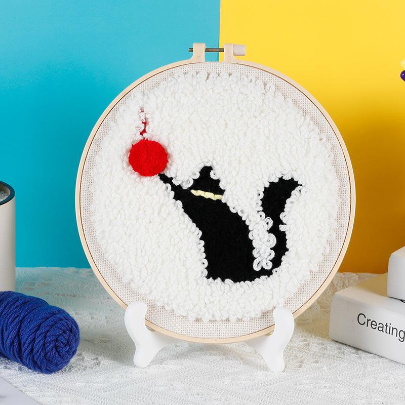 Russian DIY Punch Needle Embroidery Kit: Includes Yarn, Needle, Latch Hook, & Hoop for Knitting & Ornament Crafting