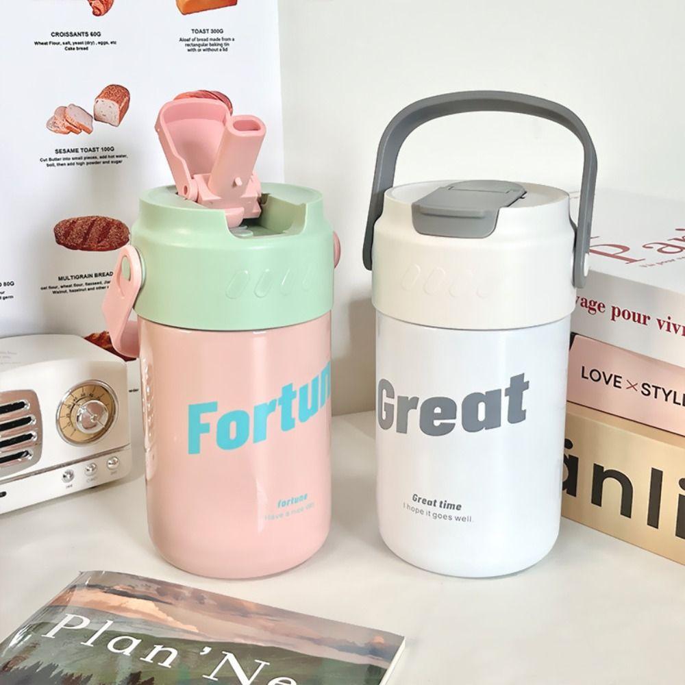 with Straw Handle Stainless Steel Thermos Mug Straw Thermal Water Bottle  Coffee Tea