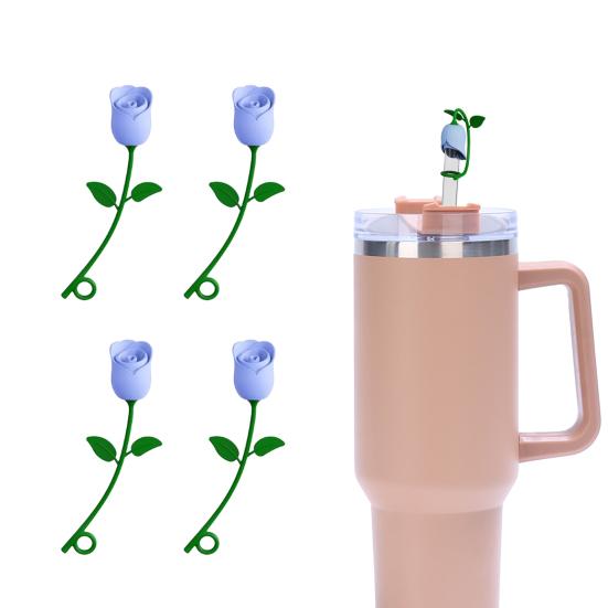 Rose Flower Straw Cover BPA Silicone Spill Reusable Dust-proof No Free 6-10MM Tumbler Straw
