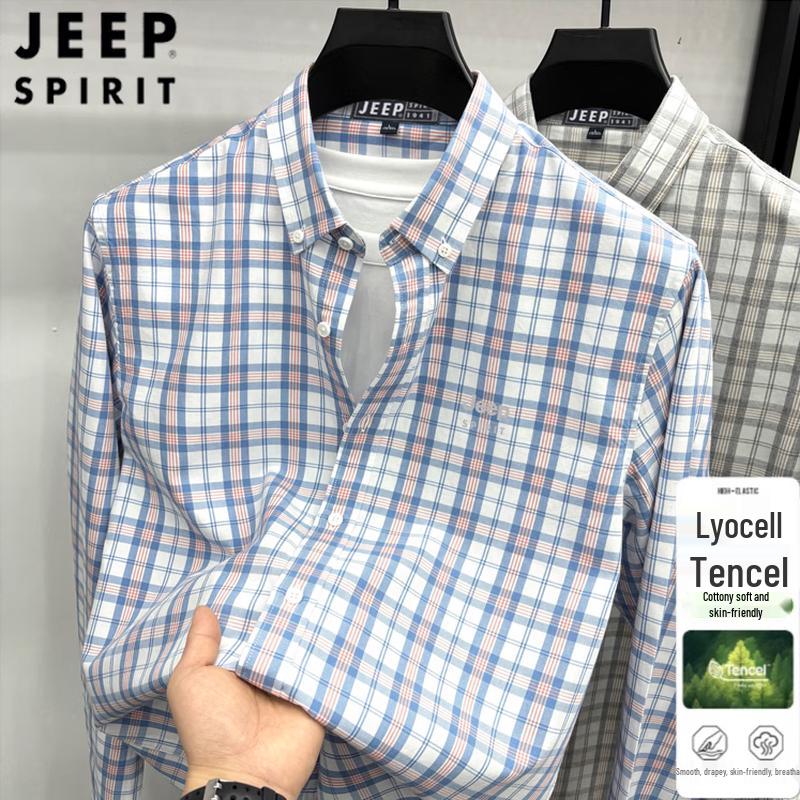 

JEEP SPIRIT Men s Plaid Color-Block Long-Sleeve Shirt M