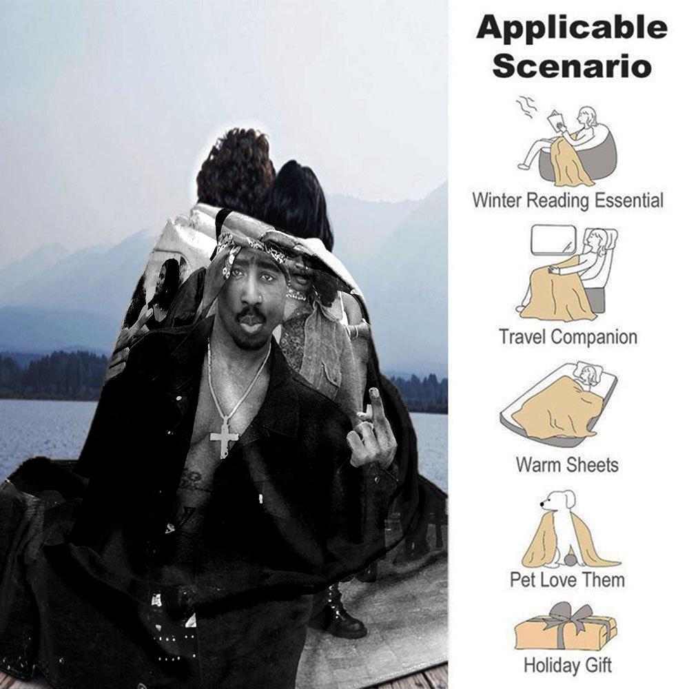 1pc 2PacHip Hop Blanket Soft Lightweight All Season Multi Purpose Throw for Sofa, Bed, Office & Picnics, French Style with Iconic Album Art & Quotes