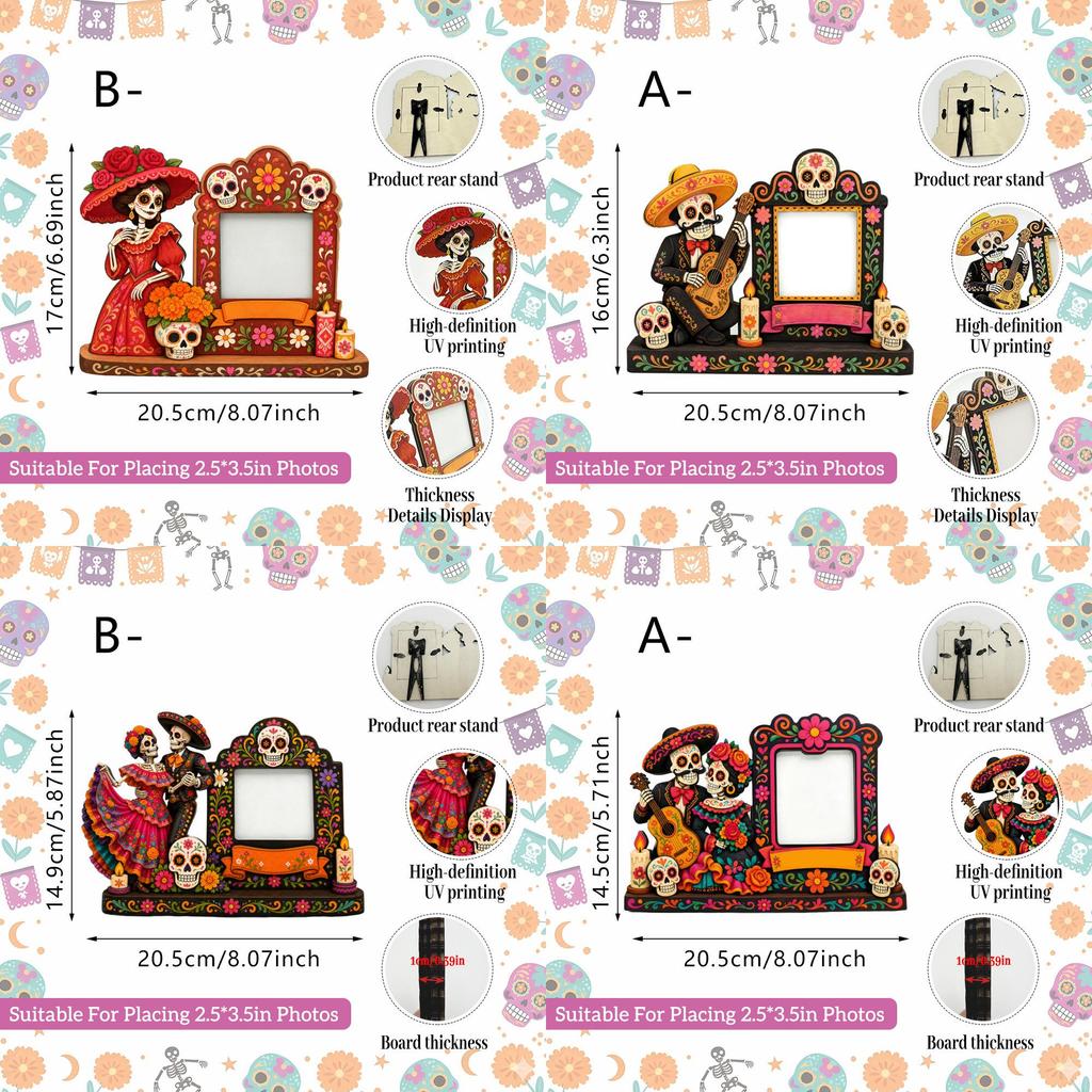 Spirit Of Day Of The Dead Wooden Picture Frame With Handcrafted Design For Memorials And Decor