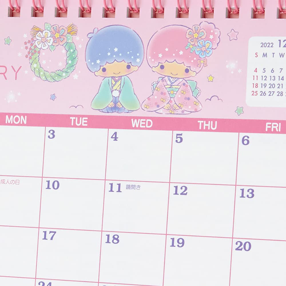 Sanrio 2023 Calendar, Little Twin Stars KikiLala, Desk Ring, 3-Month Age, Character, 202827