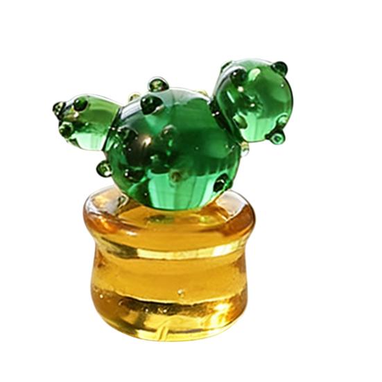 Miniatur Kaktus Figur aus Kunstkristall Handgeblasenes Glas Topfpflanze Ornament für Zuhause Büro Schreibtisch Tischplatte Auto Innenraum Armaturenbrett Dekoration