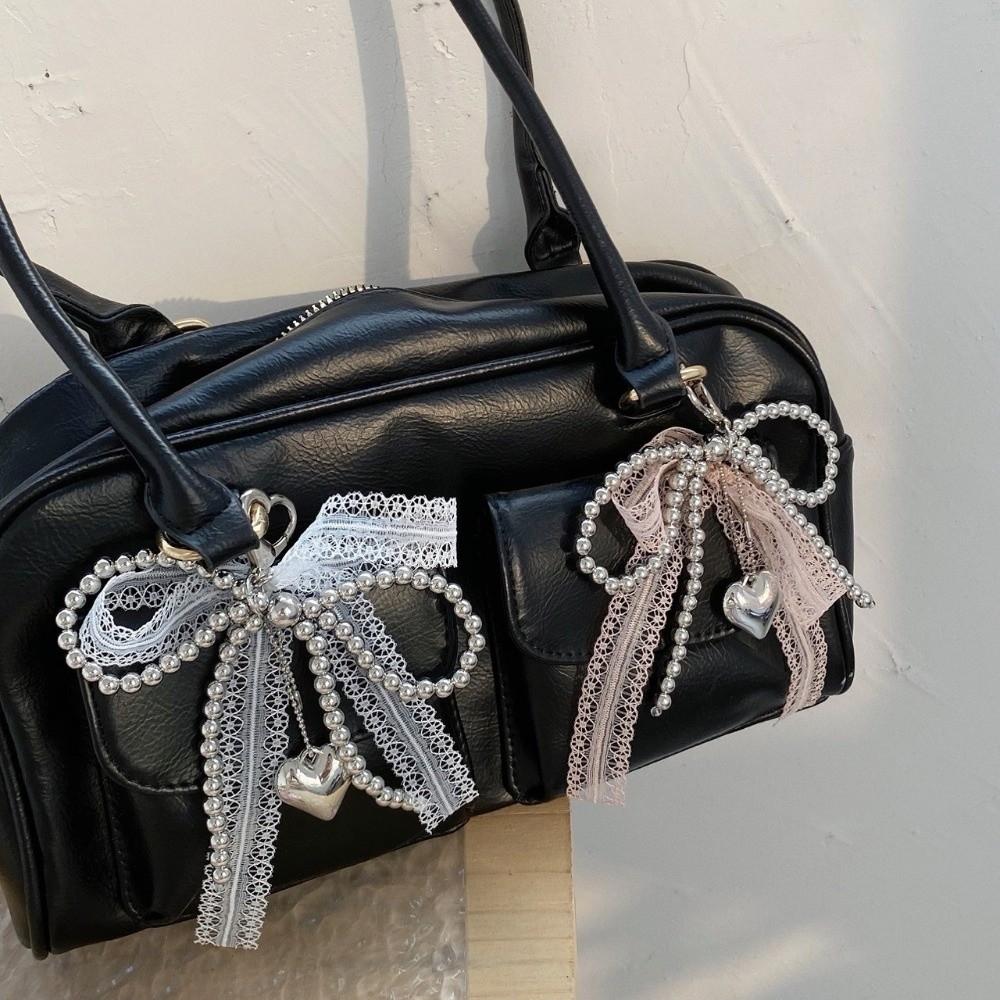 Punk Lace Bowknot Keychain Imitation Pearls Key Chain Ornament Exquisite Pearls Keychain  Daily Use