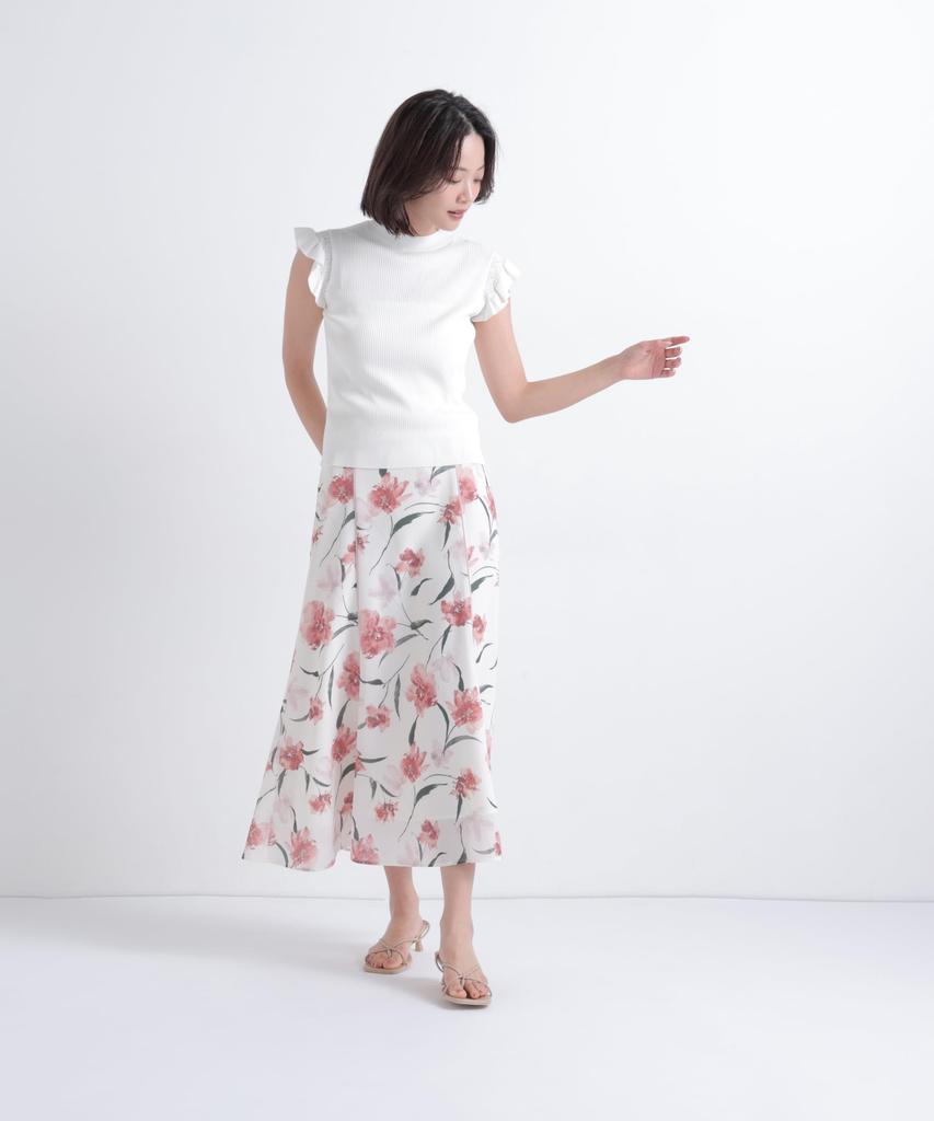BEAUTY Flower Print Skirt [NATURAL BASIC] [Beige/Size M]