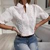 2025 Summer Women's V-neck Stand Collar Embroidered Lace Top