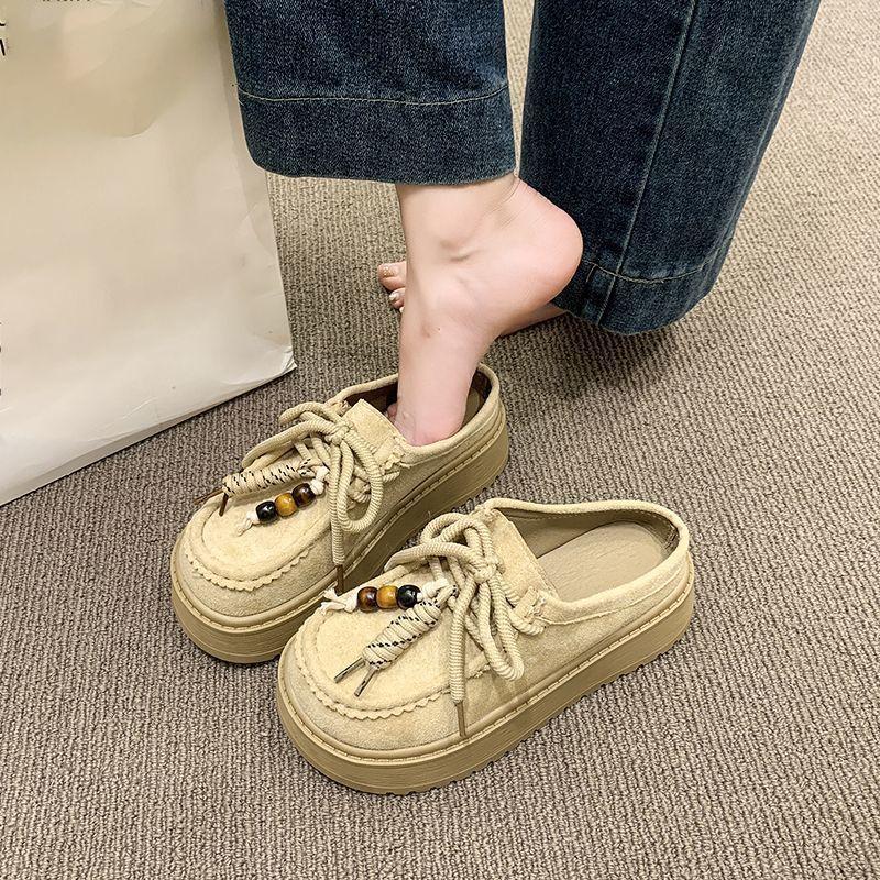 Niche design sense versatile bag head half slippers 2025 autumn and summer new retro ethnic style thick-bottomed Boken slippers women