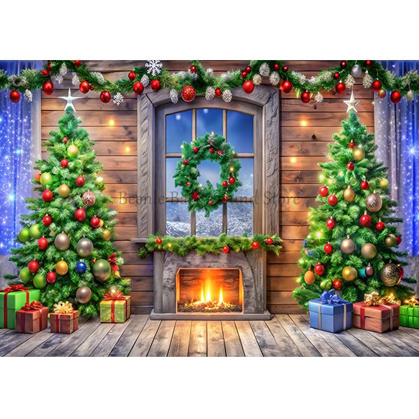 Beenle Christmas Photography Backdrop Xmas Tree Fireplace Gifts Family Party Decor Kids Portrait Background Decor Photo Studio