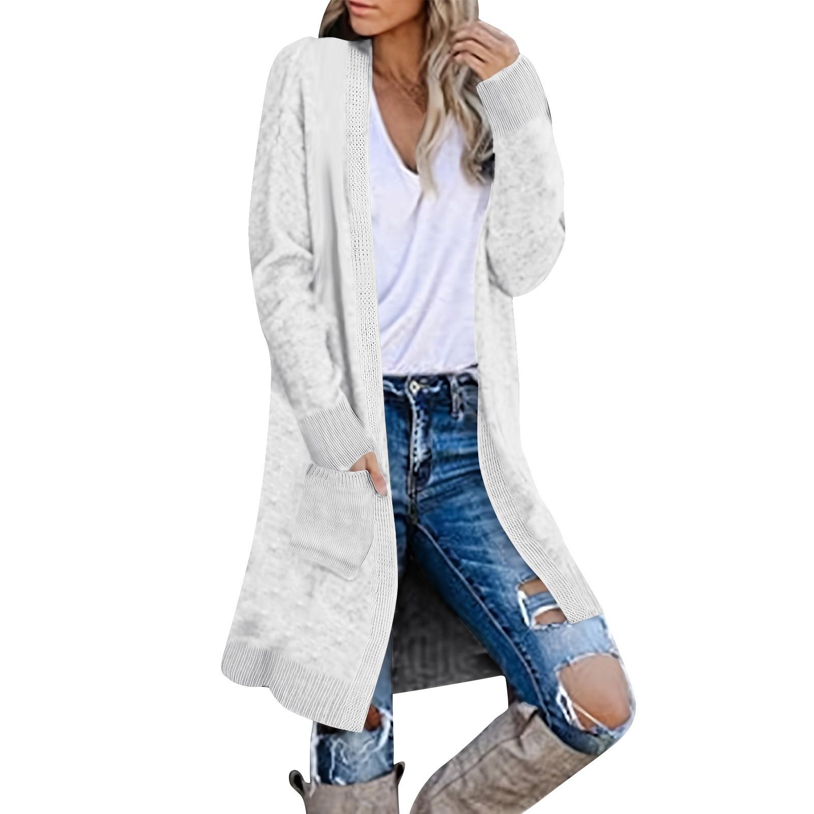 

Женский модный свободный кардиган с длинным рукавом, вязаный индивидуальный однотонный повседневный свитер S белый