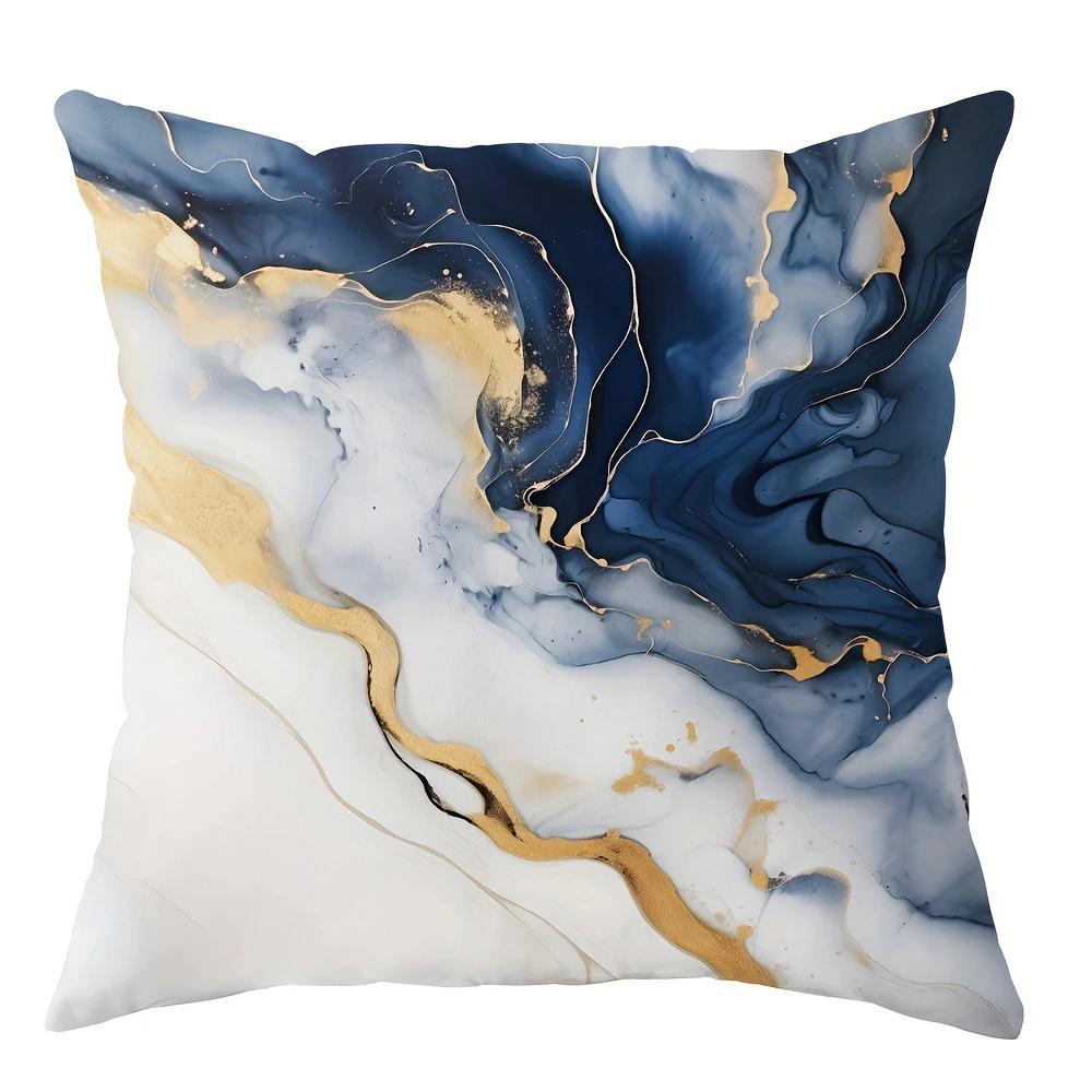 Blue and White Marble Pillowcase, Pillowcase Ultra Soft Polyester Material Living Room Sofa Back Car Pillowcase Decoration