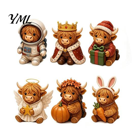 Decorative Bag Charms Highland Cow Advent Calendar, 24 Unique Acrylic Ornaments, Collection 2D Flat Hanging for Christmas Tree Decoration Festive