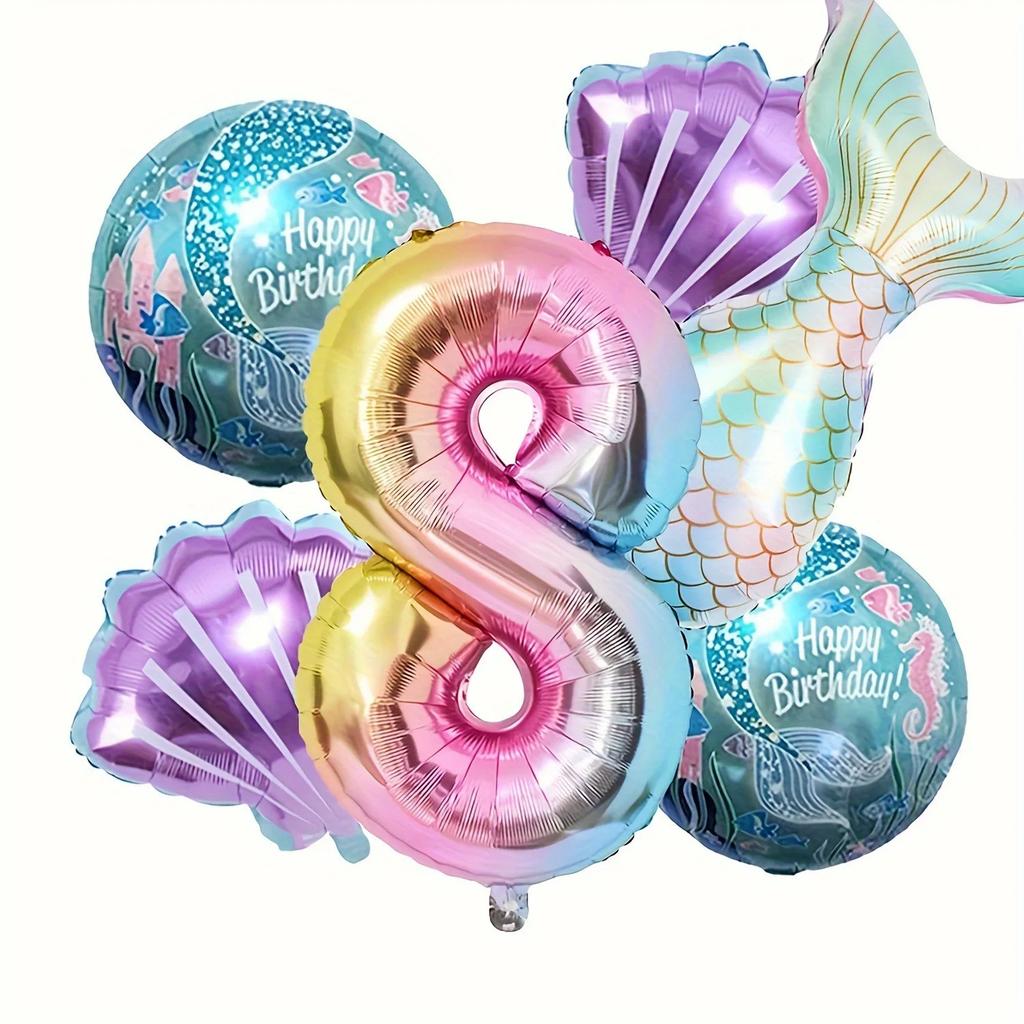 Little Mermaid Party Balloons Set 32Inch Number 1-9 Foil Balloon Mermaid Ocean Theme Girl Birthday Party Decoration Baby Shower