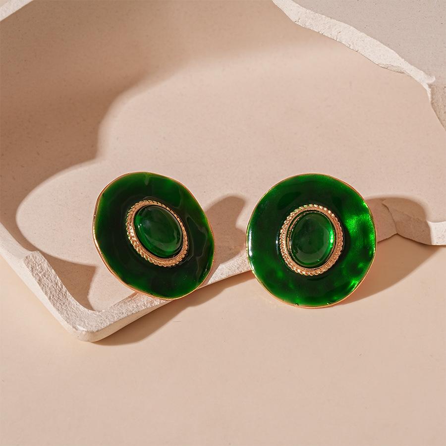 Серьги-гвоздики серебряные, круглые, геометрические, с масляной смолой, в стиле «бабушкин стиль», стильные, маленькие, подчеркивающие темперамент